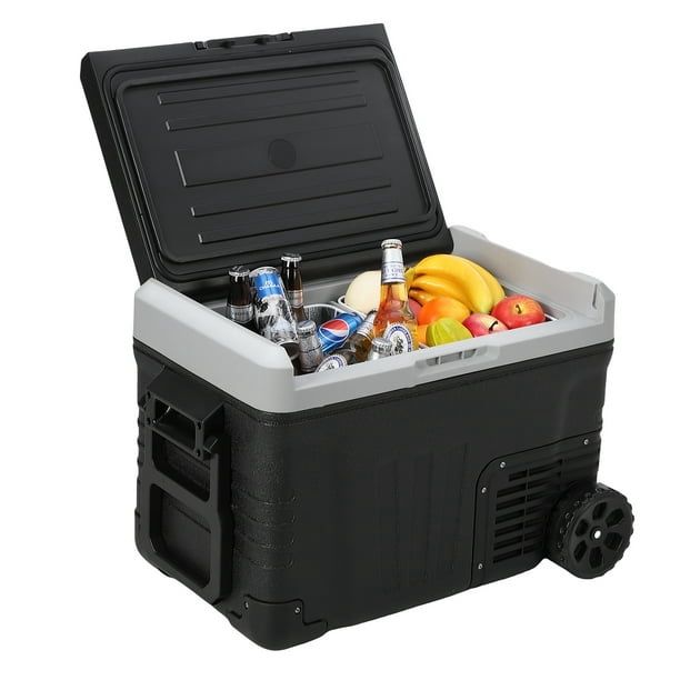 EUHOMY 12 Volt Refrigerator, 37QT(35L) Electric Cooler, Portable Freezer 12V/24V DC 100-240V AC, 12V Fridge -4℉~68℉, 12V Cooler with Wheels & 2 Basket