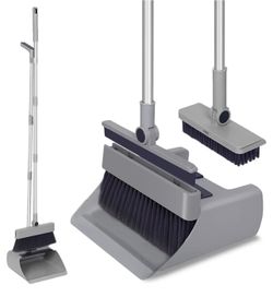 New Multifunctional Broom and Dustpan Combo Set, Heavy Duty Brooms with 52" Long Handle, with Squeegee and Cleaning Brush, for Clean Home Kitchen Bath