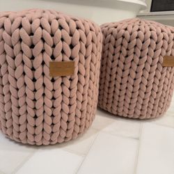 Pink Small Braided Pouf (2)