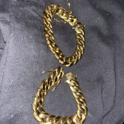 Gold Plated Cuban Link Bracelet Set 