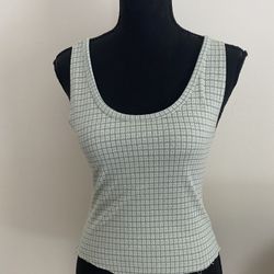 American Eagle sage and mint white  checkered gingham tank top size xs