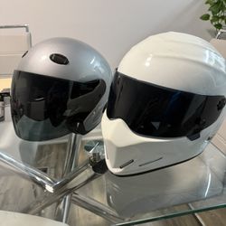 Two motorcycle helmets