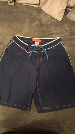 Navy Blue Board Shorts with White Trim