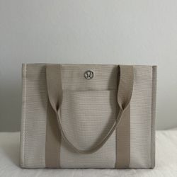 Lululemon Canvas Taupe and Cream Tote Bag 10L