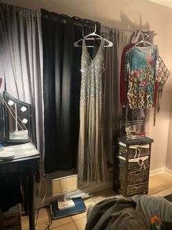Silver Sequin Beaded Formal Gown