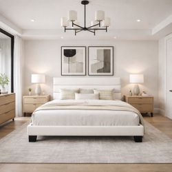 King Size Platform Bed Frame with Velvet Upholstered Headboard and Wooden Slats Support, Fully Upholstered Mattress Foundation/No Box Spring Needed/Ea