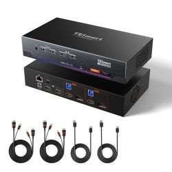 TESmart 4K@144Hz Displayport  HDMI KVM Switch Dual Monitor USB 3.0, HDMI 2.1 amp DP 1.4 KVM Switch 2 Monitors 2 Computers 8K@60Hz for Gaming, Support 