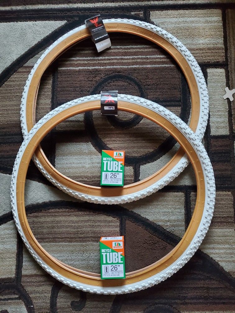 NEW Bicycle Bmx Tires 26" White Classic Knobby Tread