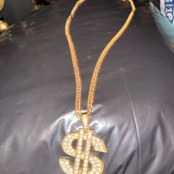 Gold Tone 22 Inch $ Pendant Necklace 