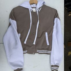 Brown and white varsity jacket (small)