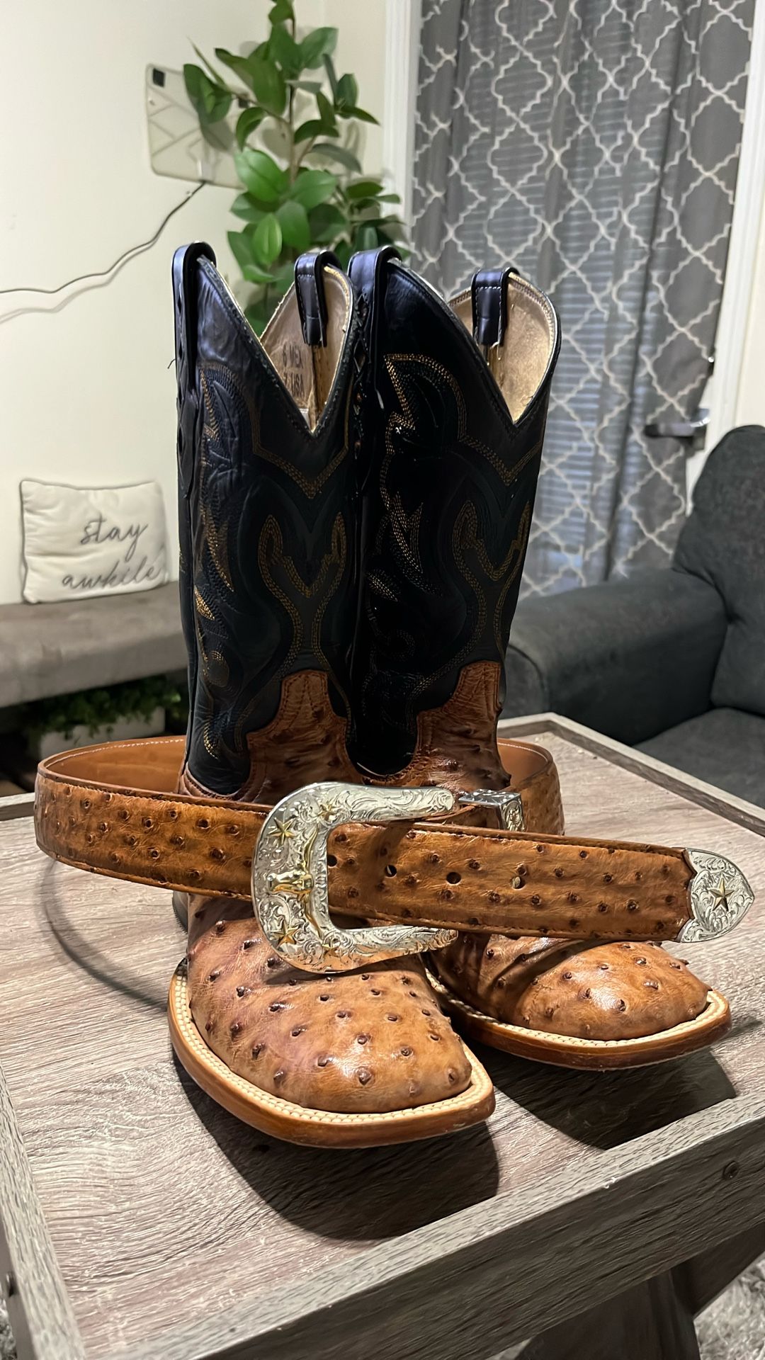 authentic full quill ostrich boots with matching belt