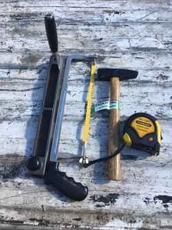 A 14” INCH SHAVER A HACK SAW A 1-POUND MASON HAMMER AND BRAND NEW NEVER USED POWER TAPE MEASURE 10M-33FT-$30.00