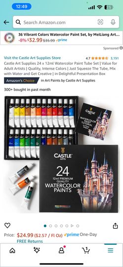 Castle Art Supplies 24 x 12ml Watercolor Paint Tube Set | Value for Adult Artists | Quality, Intense Colors | Just Squeeze The Tube, Mix with Water an