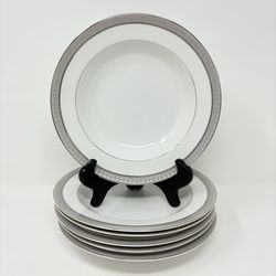 New! Mikasa Fine China Pasta Salad Soup Bowls 8.5” L3428 Platinum Crown Set of 6