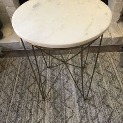Round End Table With  Steel Legs And Marble Top