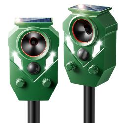 Solar Ultrasonic Animal Repellent, 2 Pack Deer Repellent Device Outdoor, IP65 Waterproof Cat Repeller With RIP Sensor, Effective Deterrent Dogs, Racco