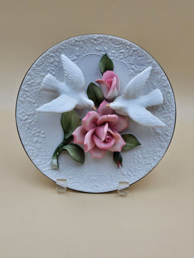 Franklin Mint Capodimonte Doves & Roses Of Love Porcelain Plate -Limited Edition