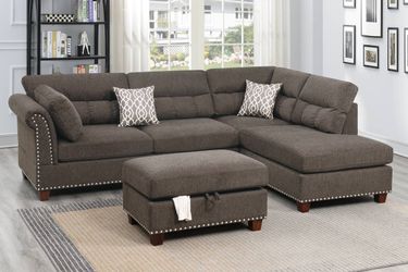 3 Piece Tan sectional Sofa with Reversible chaise F6418
