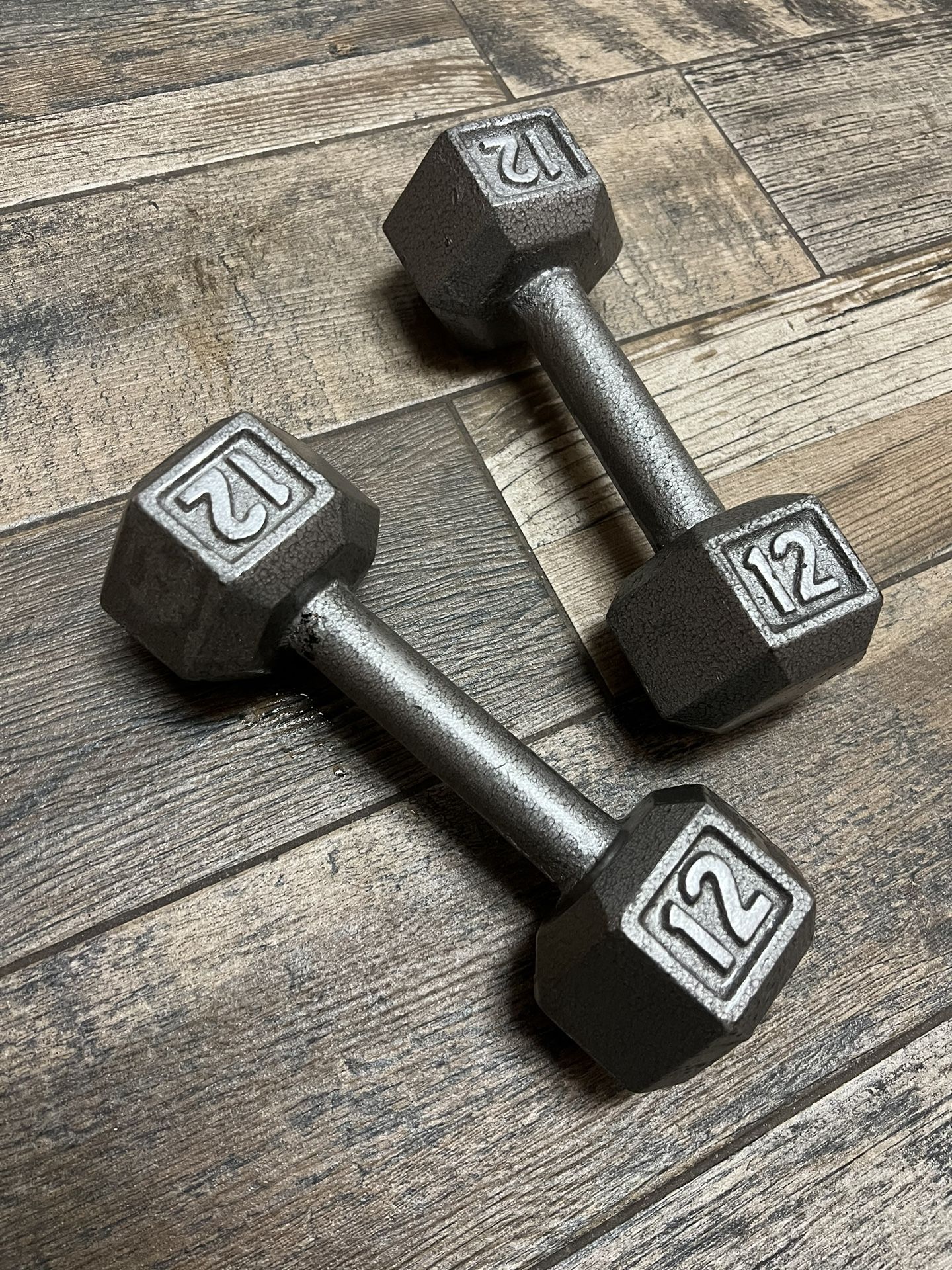 Two Like New Cast Iron Steel 12 Pound Dumbbells 