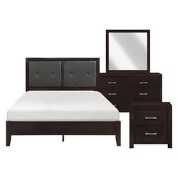 4 Piece Espresso Queen Bedroom Set - $650.00 (Queen bed, Nightstand, Dresser & Mirror) (Chest Sold Separately)