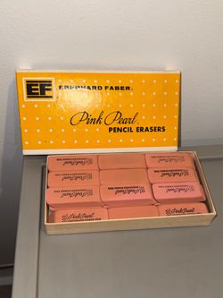 NOS VINTAGE Box of Pink Pearl Erasers 100 Eberhard Faber 21 count Made in USA New Old Stock Au3