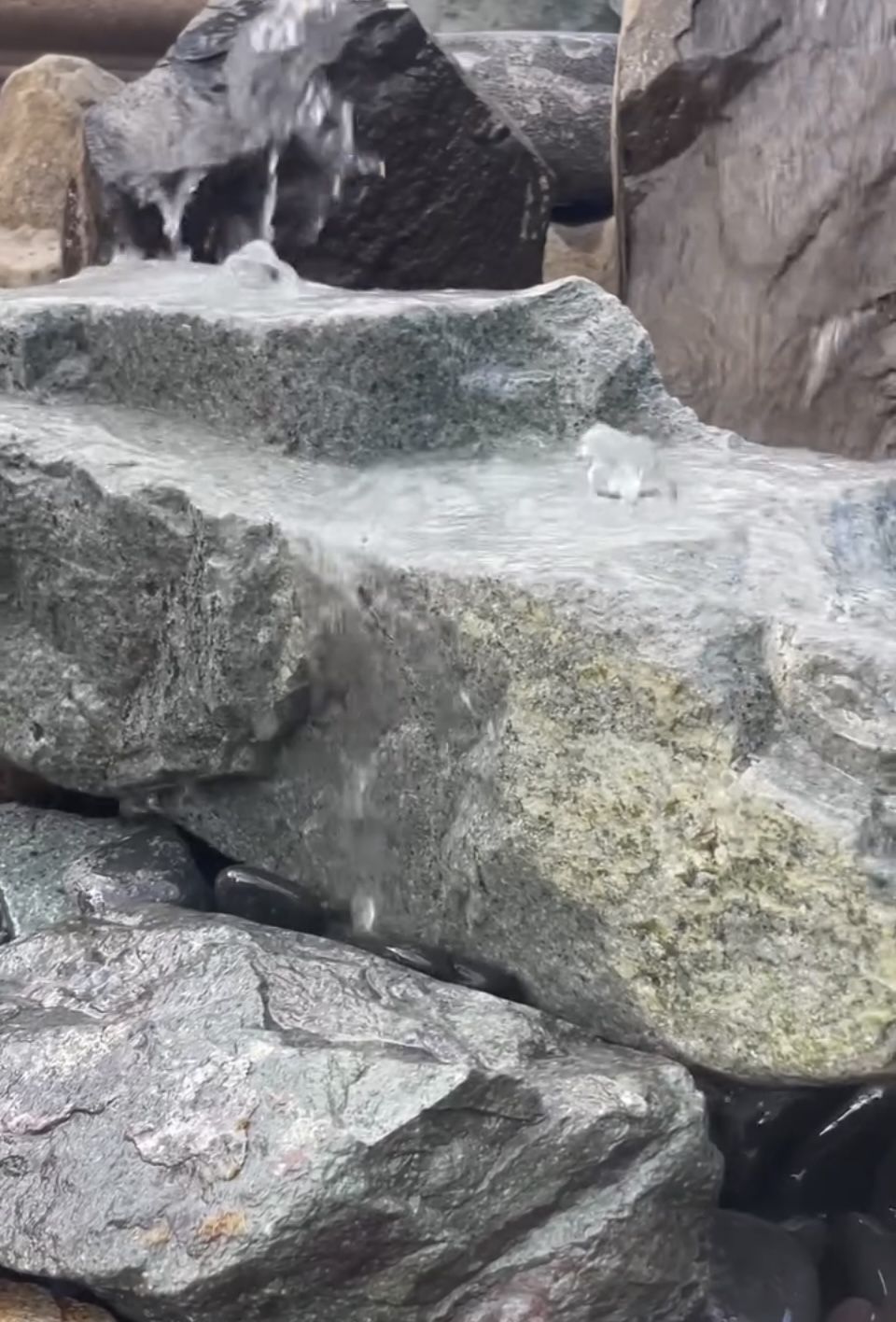 Custom Drilled Blue Granite Double Fountain