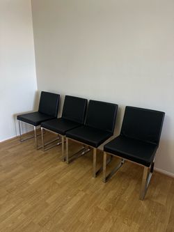 Set of 4 Black Leather Dining / Office Chairs