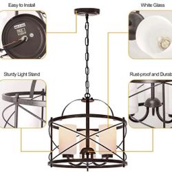 New 15" Ceiling Pendant Light Fixture Oil Rubbed Chandelier Rustic Industrial Vintage Caged Lights