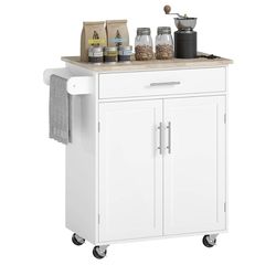 Newly Assembled Newly Assembled Kitchen Island Cart Rolling Island Table with Solid Wood Top Trolley Cart w/ Drawer
