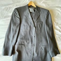 Mens Charcoal Pinstripe Vested  Wool Suit