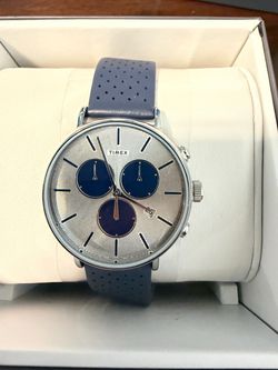 Timex Chronograph Watch Blue Leather Strap