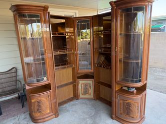 Large Wood Corner Bar Display Cabinet Unit