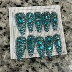 Blue Bling Crystal Nails 