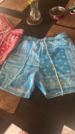 Blue and red shorts