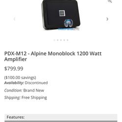 Alpine PDX-M12 1200 Watt Rms Subwoofer Mono Amp