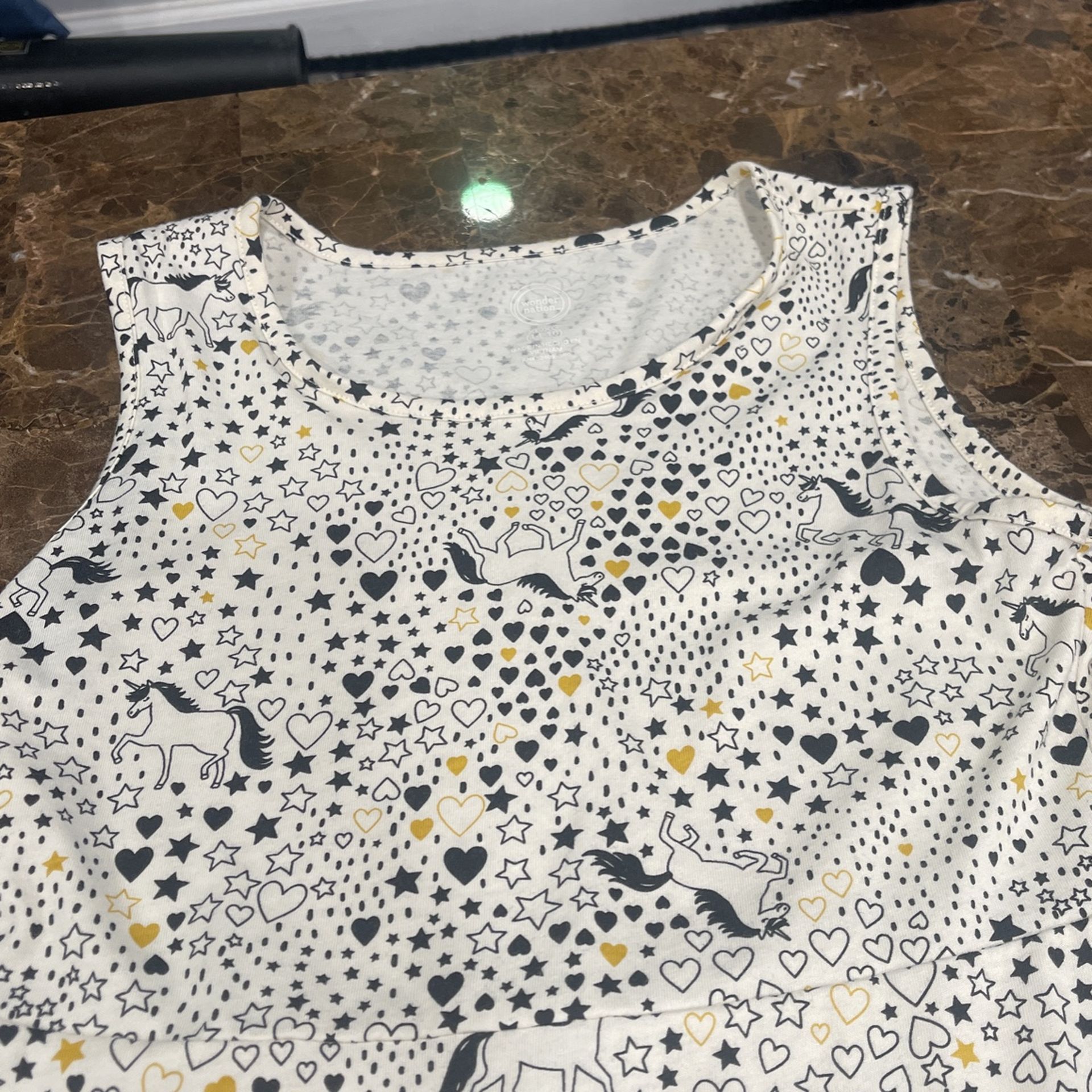 White Dress With Unicorns And Black And Gold Stars