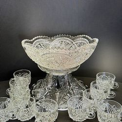 Beautiful American Brilliant Punch Bowl Set