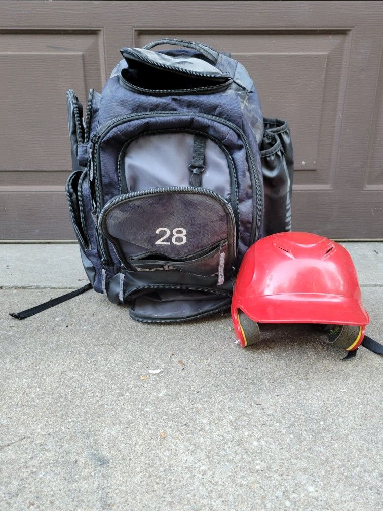 Baseball Bag And Helmet
