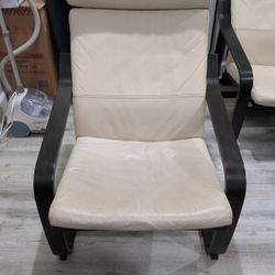Pair of IKEA POÄNG Leather Chairs (Aged White/Cream) - Super Comfortable