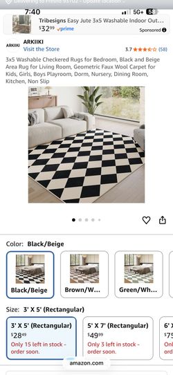 New sealed in box 3x5 washable checkered rug black and beige in color nonslip PUO Cedar and Shepherd
