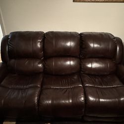 Mahogany Leather sofa set w/ rocking recliner