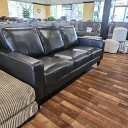 New Top Grain Leather Gray Sofa