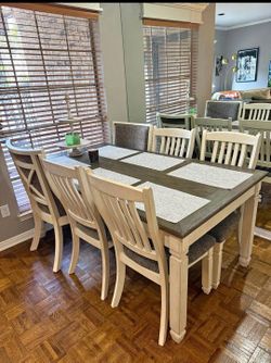 Farmhouse Dining Table Set with 6 Chairs