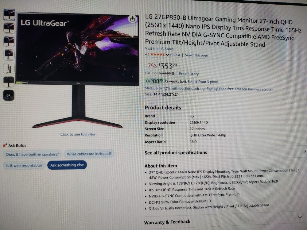 LG 2560 X1440p/27 Inch/ Gaming Monitor