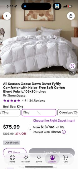 King Size All Season Goose Down Duvet Comforter