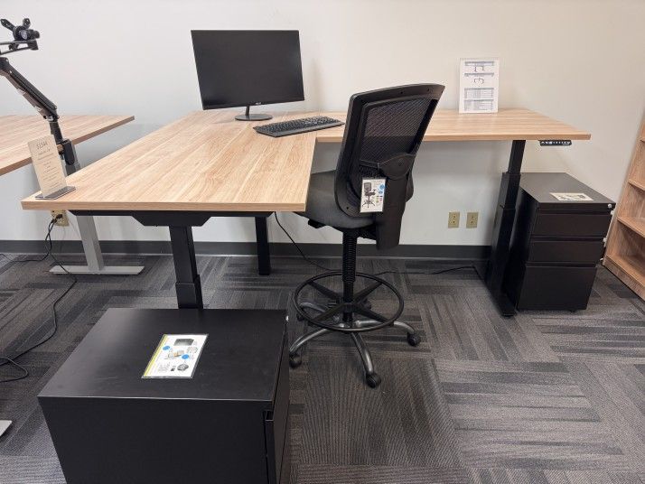 New - Commercial Grade L-Shaped Sit Stand Desk