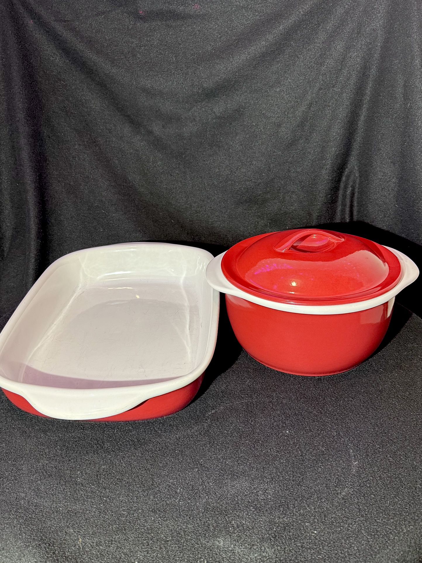 Vintage Red Corningware Casserole/Baking Pan Set