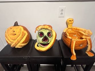 Spooky, Unique Hand-Carved Halloween Pumpkins & Watermelon – 3-Piece Set for $50! 🎃