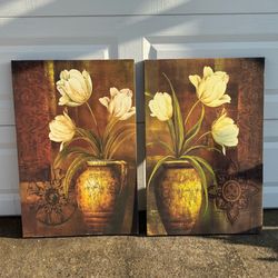 Matching Floral Canvas Wall Art Set Garden Ridge Tulip Vase Decor Pair