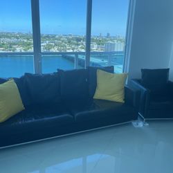 Leather couch and side chair